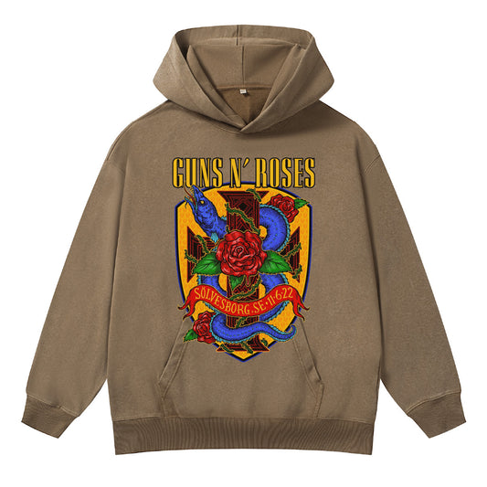 ♛𝔽𝕦𝕤𝕚𝕠𝕟 𝔽𝕠𝕔𝕦𝕤 ♛410G重磅水洗美式復古GUN ROSE連帽大學T  FZ-43