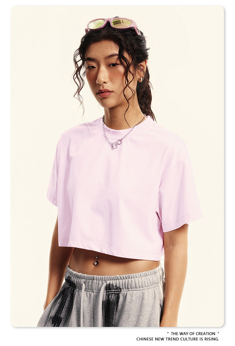 Fierce & Fitted 夏季美式復古做舊辣妹短款T袖N-7 水洗粉色