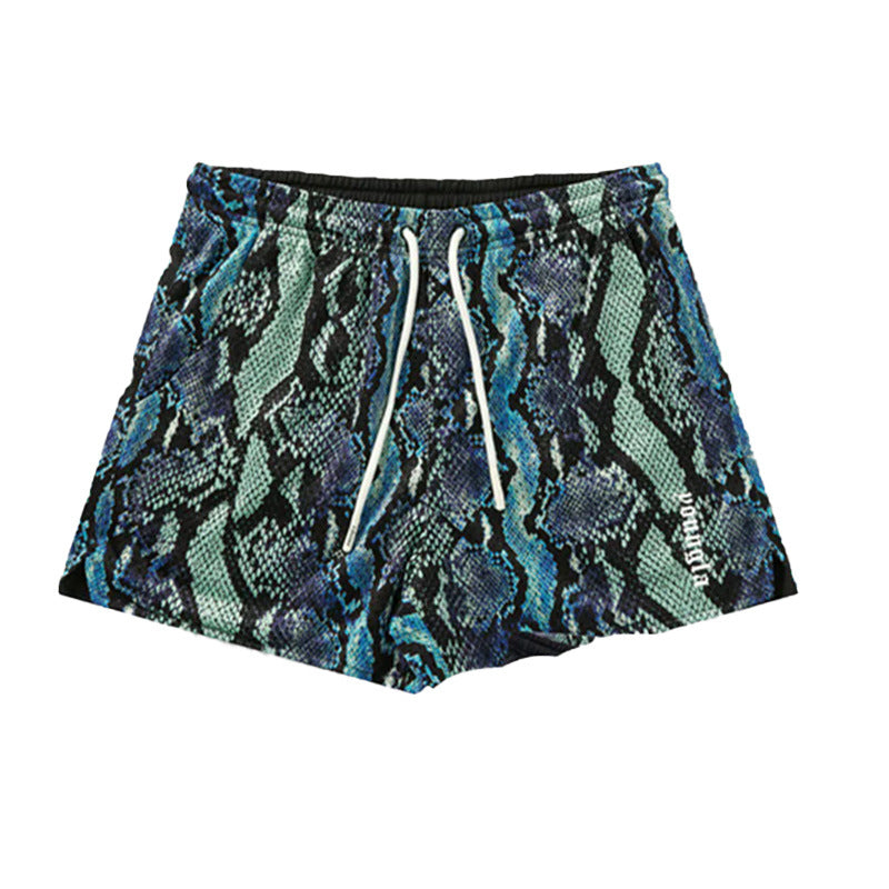 🔆𝔽𝕦𝕤𝕚𝕠𝕟 ☀ 𝔽𝕠𝕔𝕦𝕤 🔆美式YOUNG蟒纹健身短褲男款夏季網眼速乾户外運動跑步訓練沙灘短褲