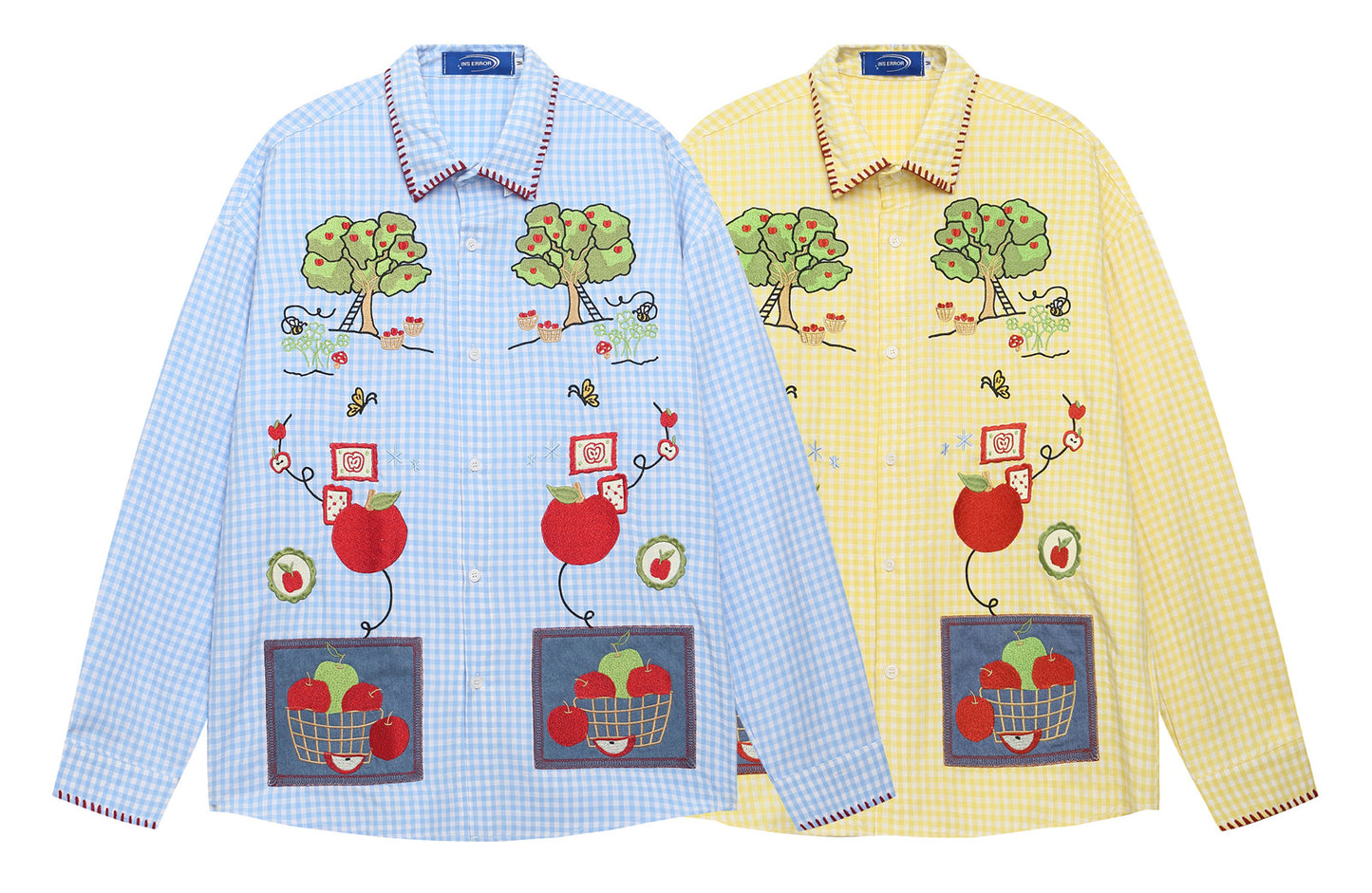 𝔼mbro 𝕊hirt𒉽2025秋冬趣味圖案刺繡寬鬆襯衫C-89