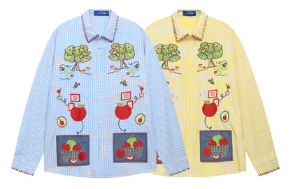 𝔼mbro 𝕊hirt𒉽2025秋冬趣味圖案刺繡寬鬆襯衫C-89