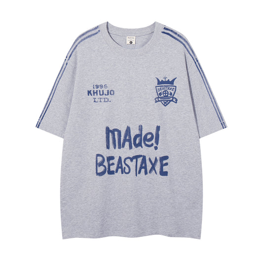 𝕃oose 𝔽it ☞𝟤𝟢𝟤𝟧 ☜美式復古字母MADEl 印花圓領男女中性 T-Shirt寬版上衣 	 A-815