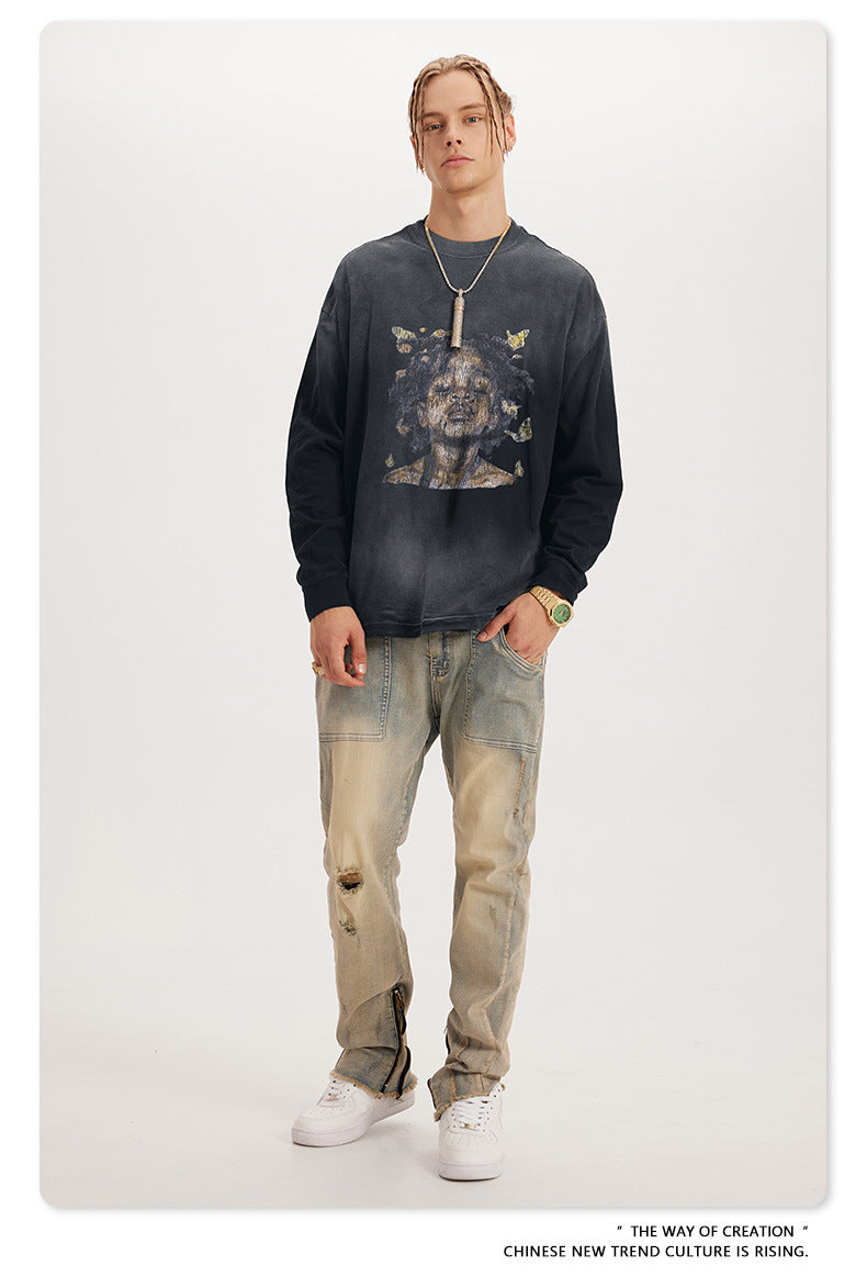 ♛𝔽𝕦𝕤𝕚𝕠𝕟 𝔽𝕠𝕔𝕦𝕤 ♛2025秋冬復古水洗印花大學T W-55