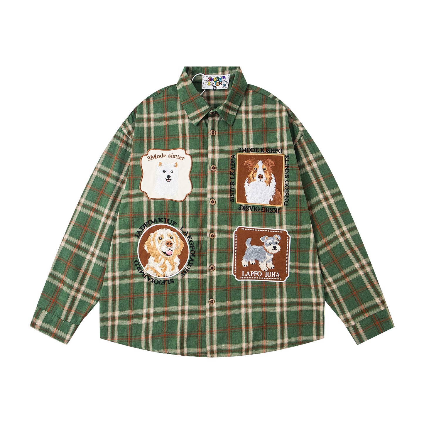 𝔼mbro 𝕊hirt𒉽2025秋冬可愛小狗貼布繡寬鬆衫外套M-02