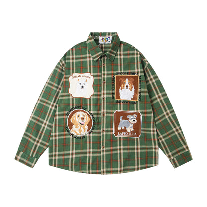 𝔼mbro 𝕊hirt𒉽2025秋冬可愛小狗貼布繡寬鬆衫外套M-02