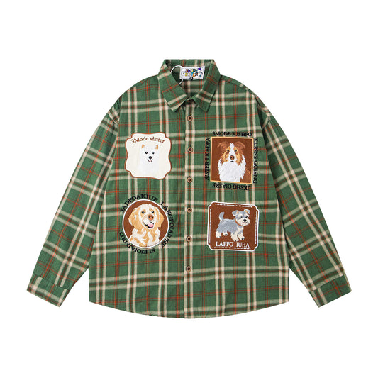 𝔼mbro 𝕊hirt𒉽2025秋冬可愛小狗貼布繡寬鬆衫外套M-02