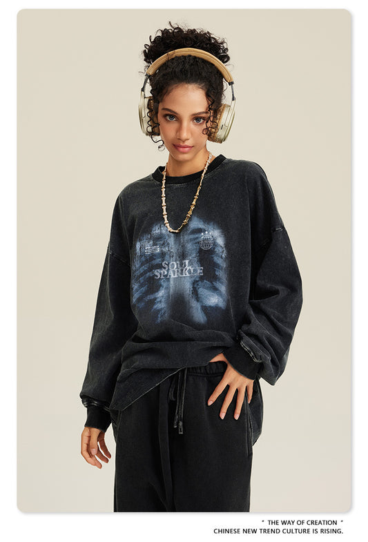 ♛𝔽𝕦𝕤𝕚𝕠𝕟 𝔽𝕠𝕔𝕦𝕤 ♛2025秋冬復古水洗印花大學T W-02