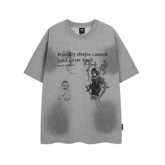 𝕃oose 𝔽it ☞𝟤𝟢𝟤𝟧 ☜美式復古少女印花男女中性 T-Shirt寬版上衣 SP-56