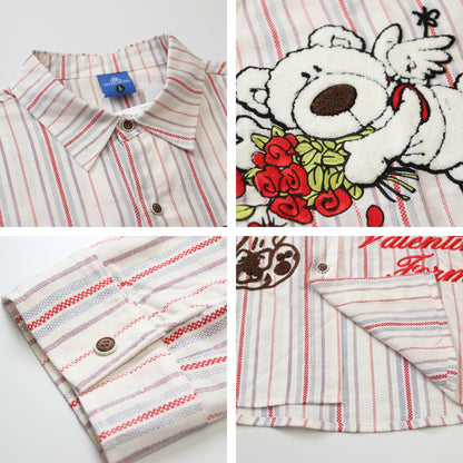 𝔼mbro 𝕊hirt𒉽2025秋冬小熊刺繡寬鬆襯衫外套C-13