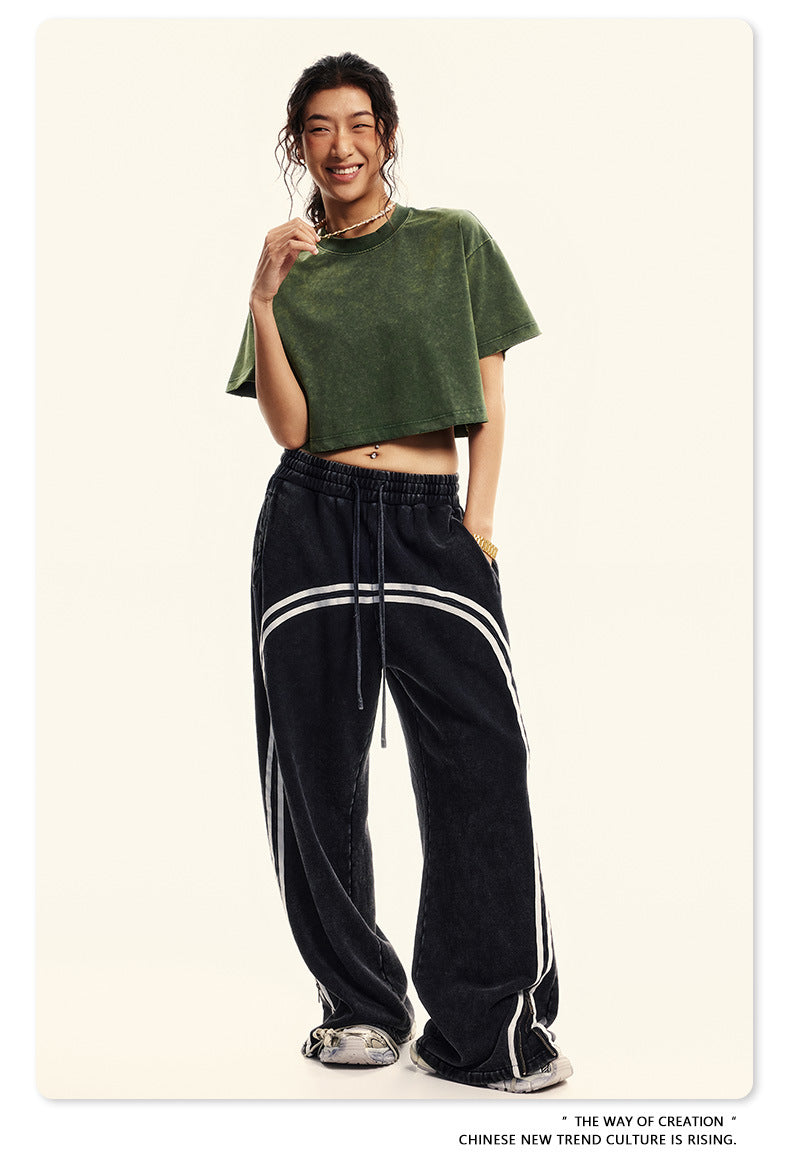 Fierce & Fitted 夏季美式復古做舊辣妹短款T袖N-6 水洗墨綠