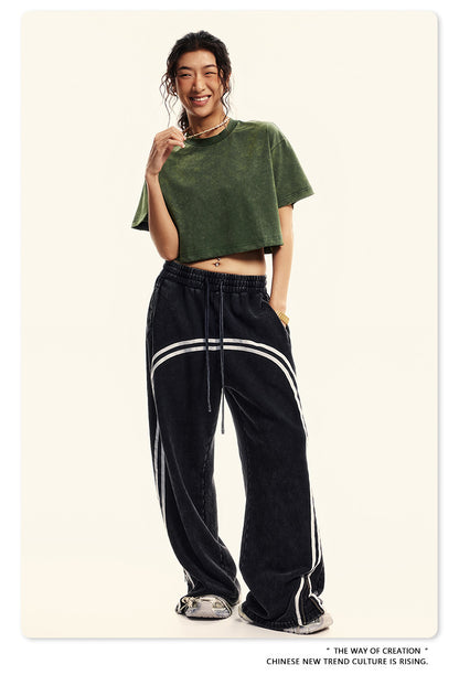 Fierce & Fitted 夏季美式復古做舊辣妹短款T袖N-6 水洗墨綠