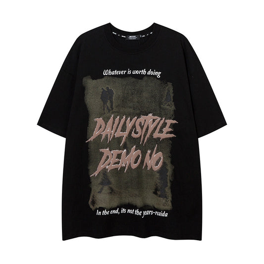 𝕃oose 𝔽it ☞𝟤𝟢𝟤𝟧 ☜美式復古街頭印花圓領男女中性 T-Shirt寬版上衣 DA-28