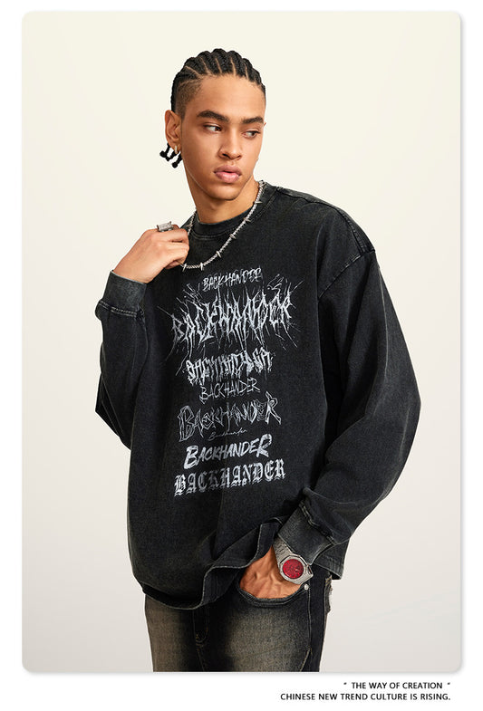 ♛𝔽𝕦𝕤𝕚𝕠𝕟 𝔽𝕠𝕔𝕦𝕤 ♛2025秋冬復古水洗印花大學T W-07