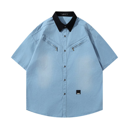 𝕃oose 𝔽it ☞𝟤𝟢𝟤𝟧 ☜美式復古翻領工裝短袖襯衫 JD-9