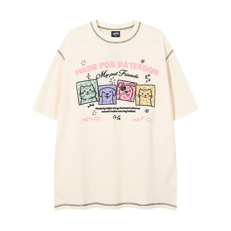 𝕃oose 𝔽it ☞𝟤𝟢𝟤𝟧 ☜美式復古小狗印花圓領男女中性 T-Shirt寬版上衣 P-7