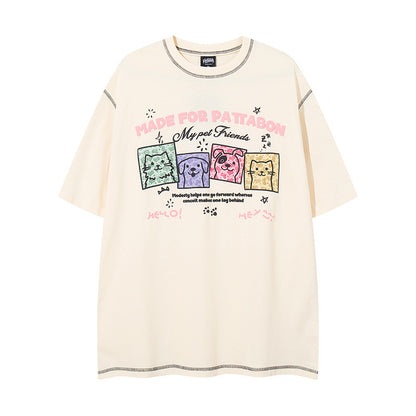 𝕃oose 𝔽it ☞𝟤𝟢𝟤𝟧 ☜美式復古小狗印花圓領男女中性 T-Shirt寬版上衣 P-7