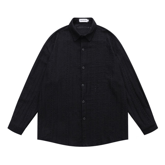 𝔼mbro 𝕊hirt𒉽2025秋冬卡通簍空條紋襯衫外套Y-91