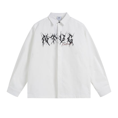 𝔼mbro 𝕊hirt𒉽秋冬長袖復古印花寬鬆襯衫 N-85