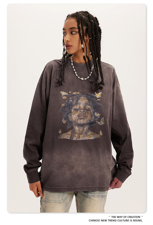 ♛𝔽𝕦𝕤𝕚𝕠𝕟 𝔽𝕠𝕔𝕦𝕤 ♛2025秋冬復古水洗印花大學T W-55