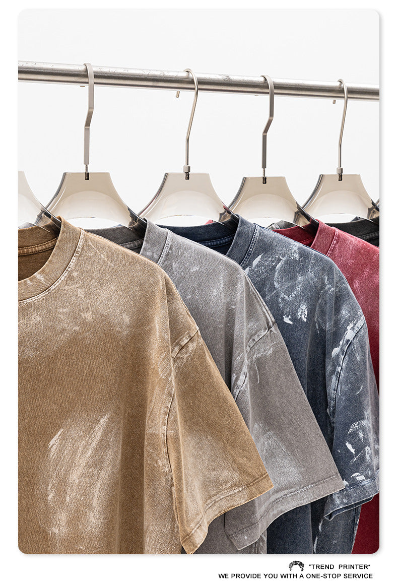 ▶𝔽𝕦𝕤𝕚𝕠𝕟 𝔽𝕠𝕔𝕦𝕤 ⌘𝓦𝓪𝓼𝓱𝓮𝓭 𝔀𝓲𝓷𝓭 ◀ 2025夏季歐美重磅水洗刷色大碼短袖高级感復古T恤 TZ-07