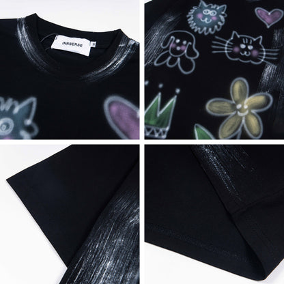 𝕃oose 𝔽it ☞𝟤𝟢𝟤𝟧 ☜美式復古卡通印花圓領男女中性 T-Shirt寬版上衣IN-3