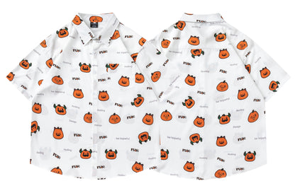 𝕃oose 𝔽it ☞𝟤𝟢𝟤𝟧 ☜日式復古小南瓜印花百搭休閒寬鬆襯衫  RF-178