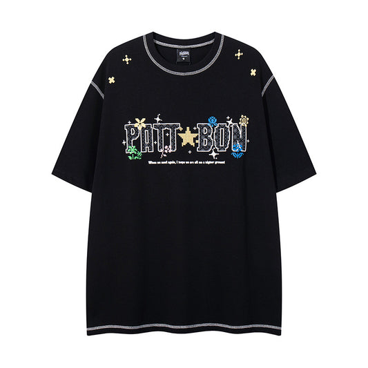 𝕃oose 𝔽it ☞𝟤𝟢𝟤𝟧 ☜美式復古字母印花圓領男女中性 T-Shirt寬版上衣P-8