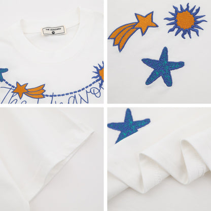 𝕃oose 𝔽it ☞𝟤𝟢𝟤𝟧 ☜美式復古海星刺繡圓領寬版上衣 T-72