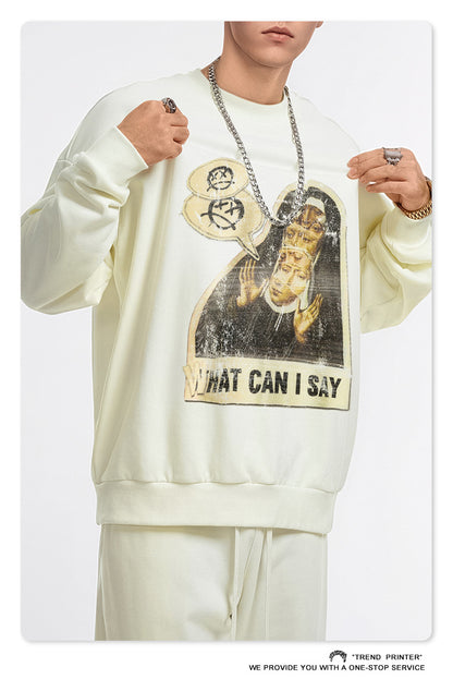 ♛𝔽𝕦𝕤𝕚𝕠𝕟 𝔽𝕠𝕔𝕦𝕤 ♛2025秋冬高磅水洗印花寬鬆落肩厚T 581