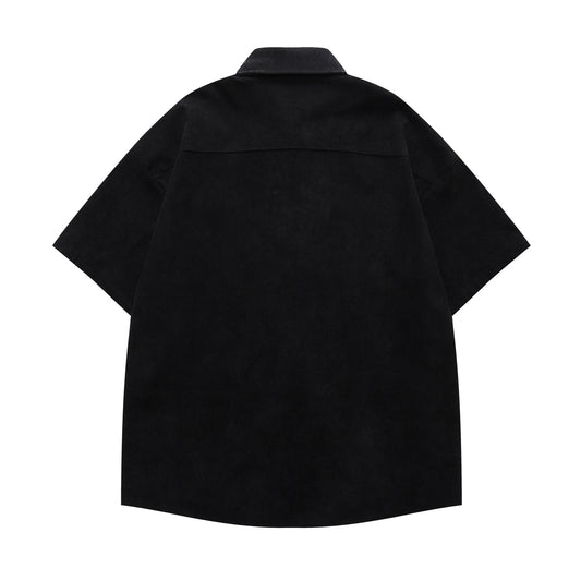 𝔼mbro 𝕊hirt𒉽美式復古趣味卡通燈芯絨短袖寬鬆襯衫 YD-86