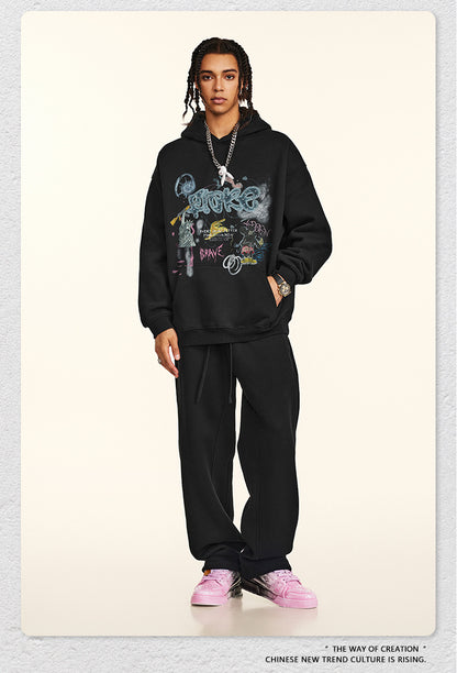 ♛𝔽𝕦𝕤𝕚𝕠𝕟 𝔽𝕠𝕔𝕦𝕤 ♛2025秋冬高磅水洗印花寬鬆落肩帽T 506