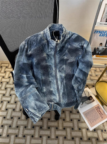 snɔoɟ uoı̣snɟ - 做舊牛仔上衣男高级感痞帥美式夾克設計感男外套 Bc-005