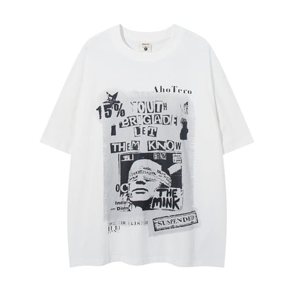 𝕃oose 𝔽it ☞𝟤𝟢𝟤𝟧 ☜美式復古字母拼貼印花 男女中性 T-Shirt寬版上衣 A-907