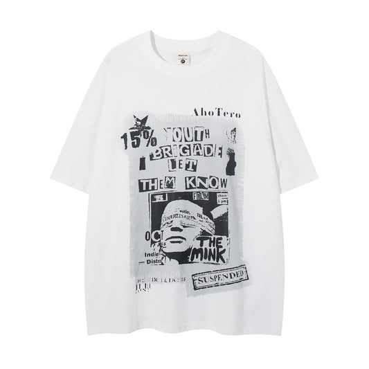 𝕃oose 𝔽it ☞𝟤𝟢𝟤𝟧 ☜美式復古字母拼貼印花 男女中性 T-Shirt寬版上衣 A-907