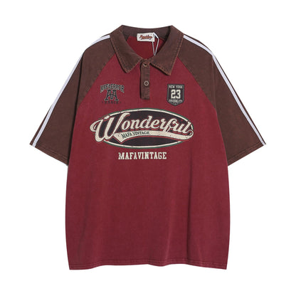 Polo Shirt𒉽美式復古拼色翻領POLO衫IN-09