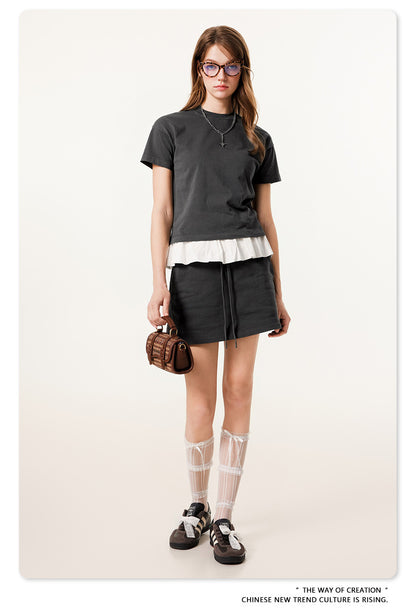 Fierce & Fitted 夏季美式高街水洗短袖上衣A字裙套裝	N-9 深灰色