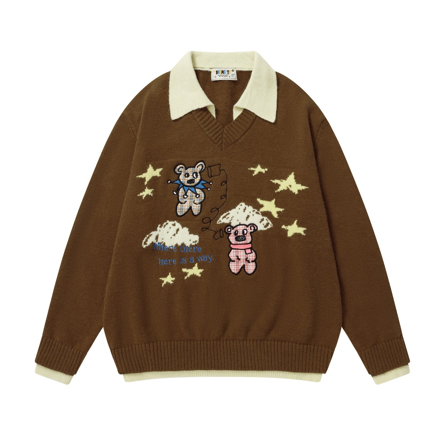 ⓀⓃⒾⓉ𒉽2025秋冬復古撞色慵懶小熊翻領針織 M-16