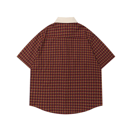 𝔼mbro 𝕊hirt𒉽美式復古可愛熊貓刺繡格子襯衫N-6