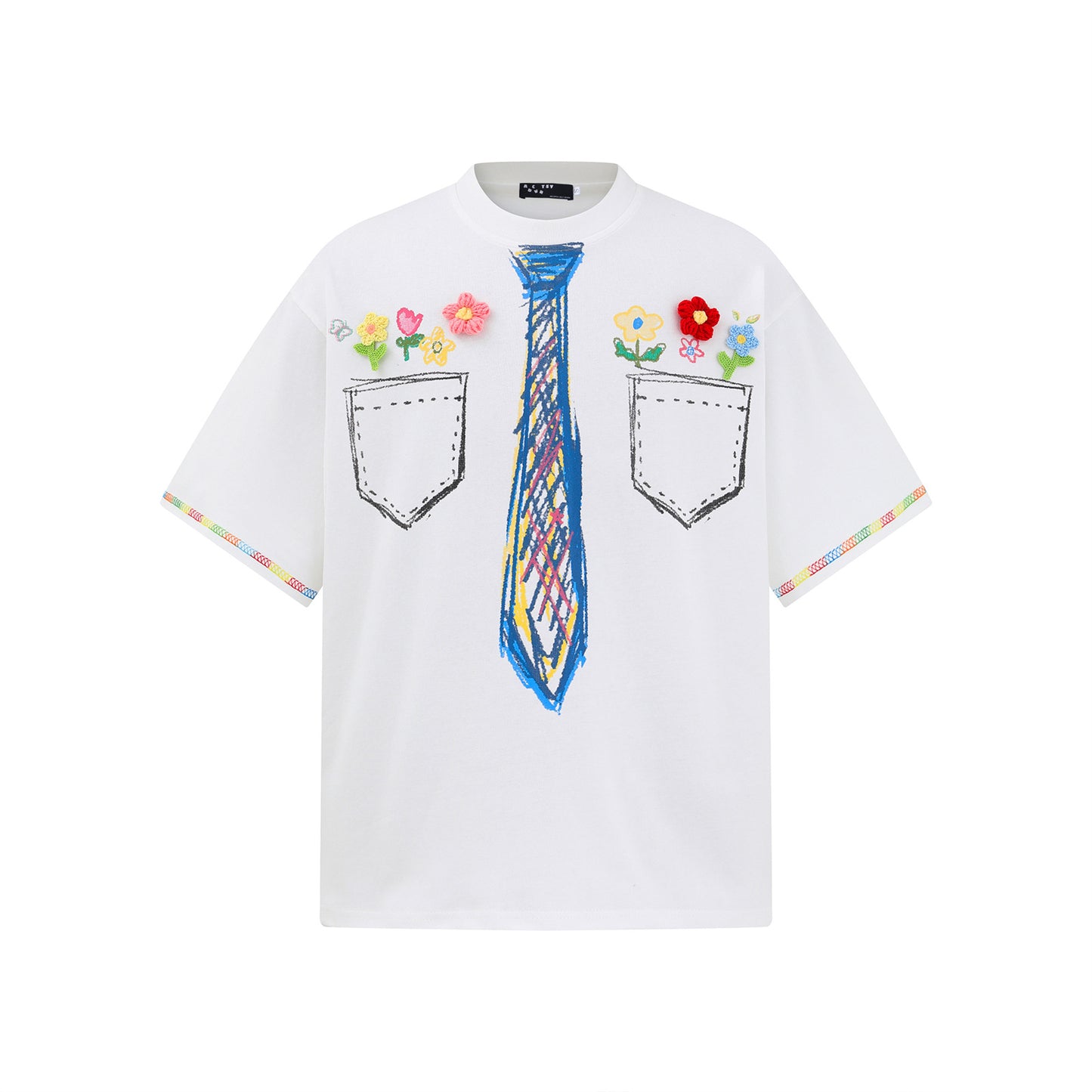𝕃oose 𝔽it ☞𝟤𝟢𝟤𝟧 ☜領帶系列蠟筆塗鴉圓領寬版上衣A-3