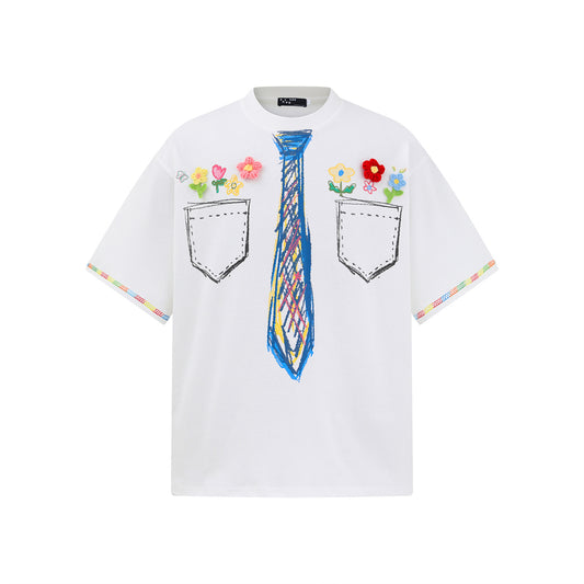 𝕃oose 𝔽it ☞𝟤𝟢𝟤𝟧 ☜領帶系列蠟筆塗鴉圓領寬版上衣A-3
