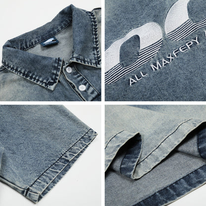 Polo Shirt𒉽美式復古牛仔水洗翻領POLO衫G-80