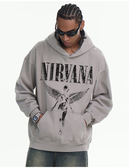 ♛𝔽𝕦𝕤𝕚𝕠𝕟 𝔽𝕠𝕔𝕦𝕤 ♛410G重磅水洗美式復古NIRVANA連帽大學T  FZ-81