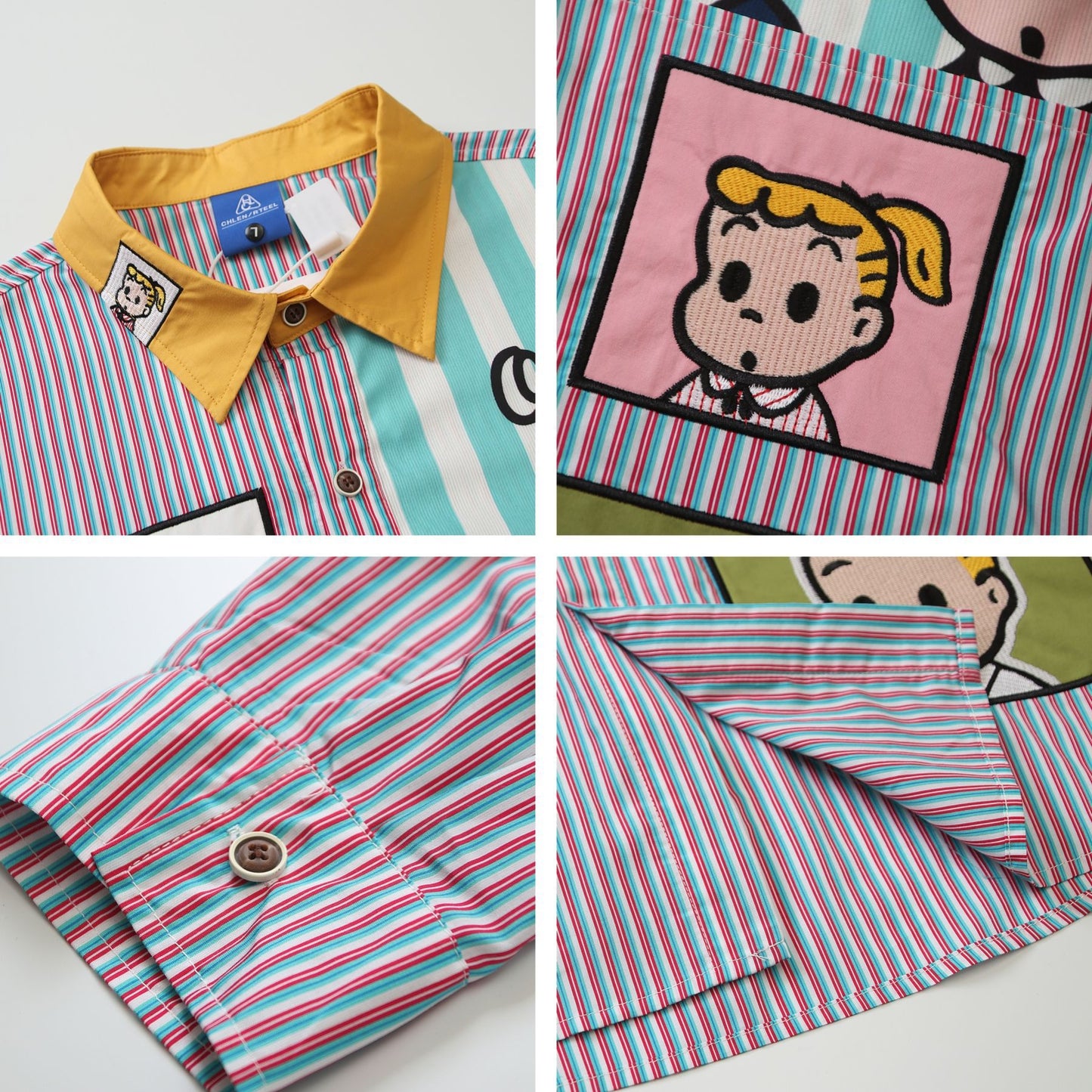 𝔼mbro 𝕊hirt𒉽2025秋冬卡通貼布繡拼接寬鬆襯衫C-27