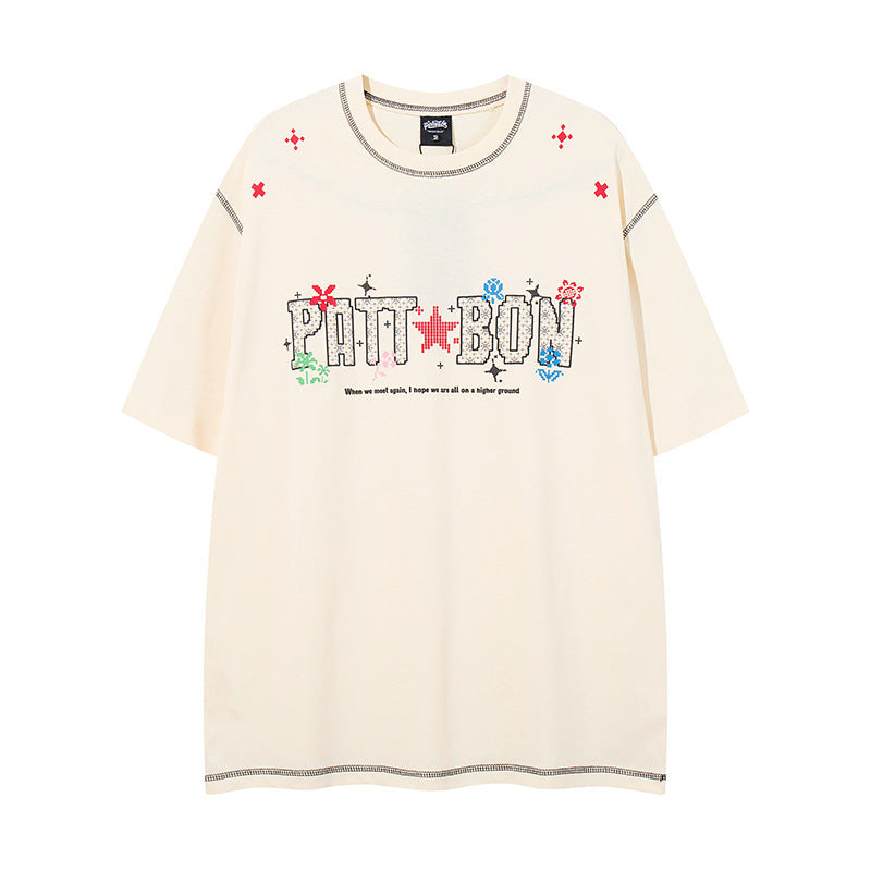 𝕃oose 𝔽it ☞𝟤𝟢𝟤𝟧 ☜美式復古字母印花圓領男女中性 T-Shirt寬版上衣P-8