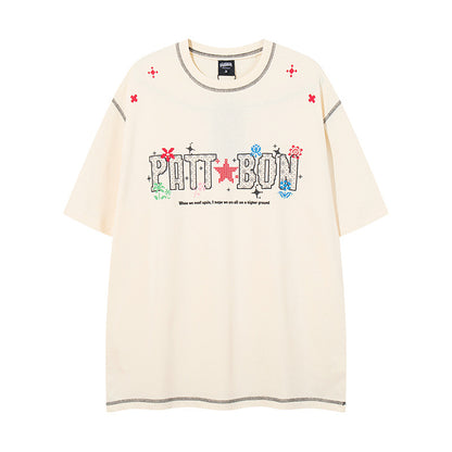 𝕃oose 𝔽it ☞𝟤𝟢𝟤𝟧 ☜美式復古字母印花圓領男女中性 T-Shirt寬版上衣P-8