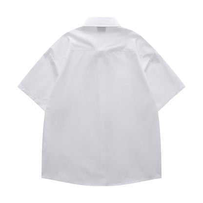 𝔼mbro 𝕊hirt𒉽趣味貓咪繡花袖襯衫(白色)