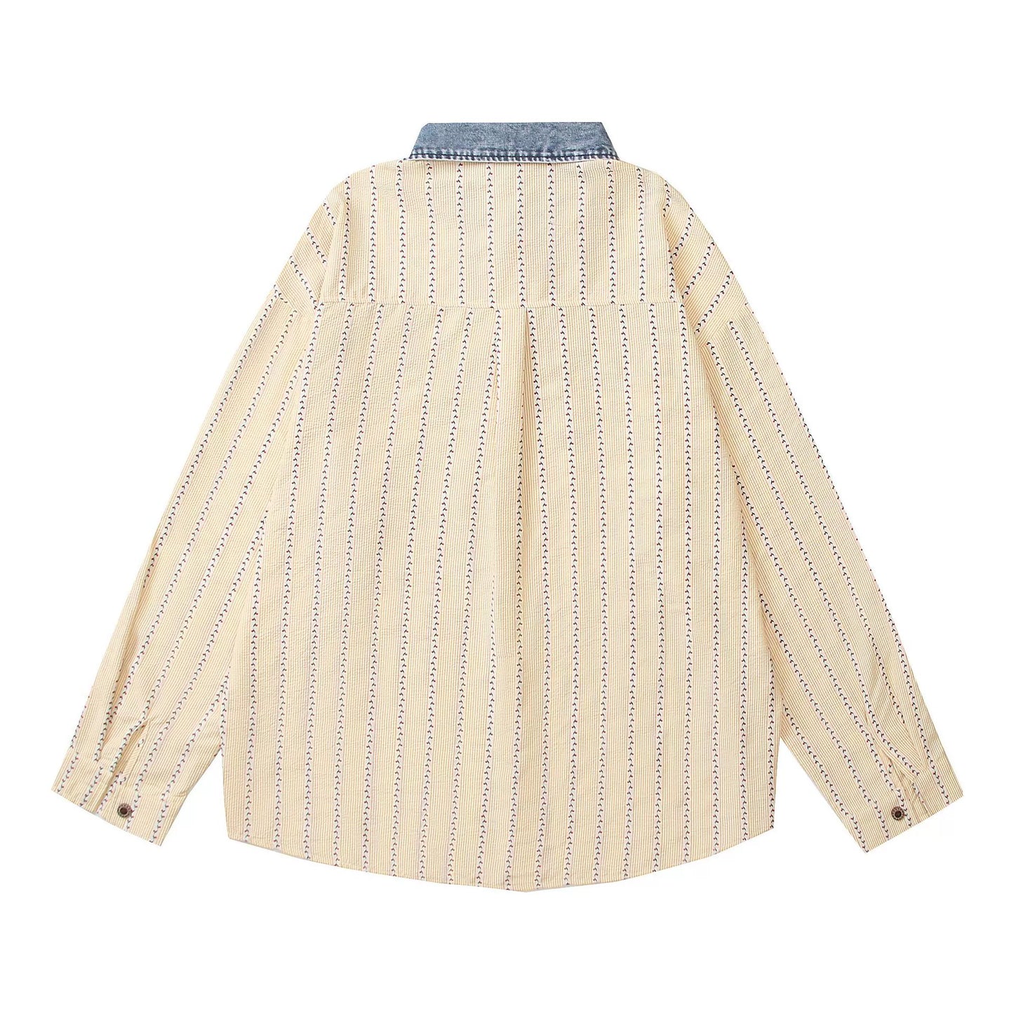 𝔼mbro 𝕊hirt𒉽2025秋冬可愛圖案刺繡寬鬆襯衫外套C-81