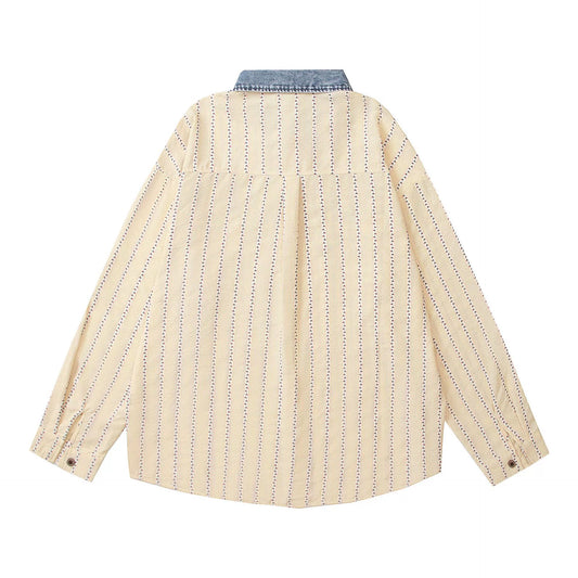 𝔼mbro 𝕊hirt𒉽2025秋冬可愛圖案刺繡寬鬆襯衫外套C-81