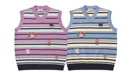 ⓀⓃⒾⓉ𒉽2025秋冬復古小狗刺繡V領針織背心N-09
