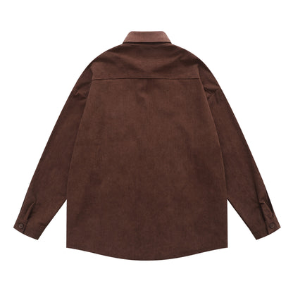 𝔼mbro 𝕊hirt𒉽2025秋冬復古花卉刺繡燈芯絨襯衫外套D-85